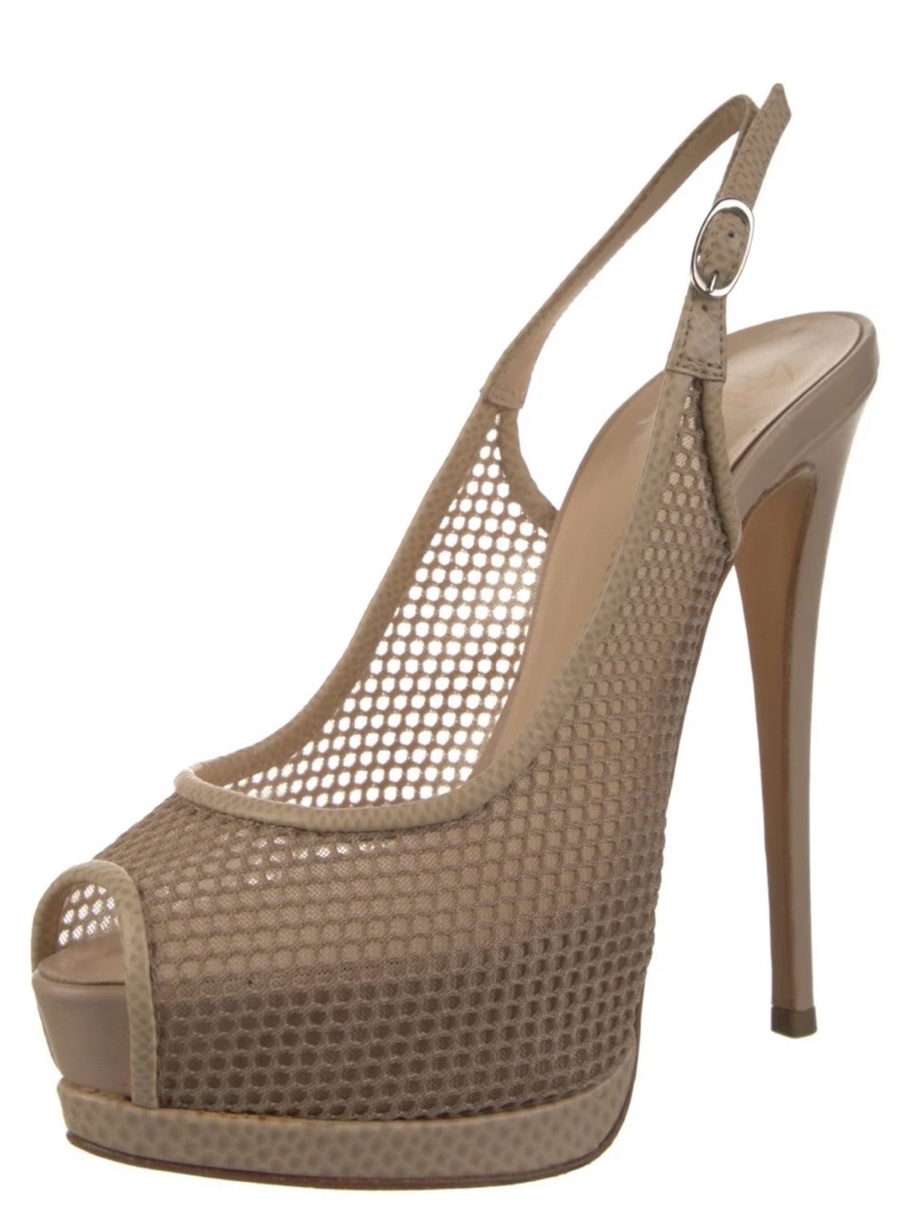 Giuseppe zanotti Women's Taupe Mesh Peep-Toe Slingback Platform Heel